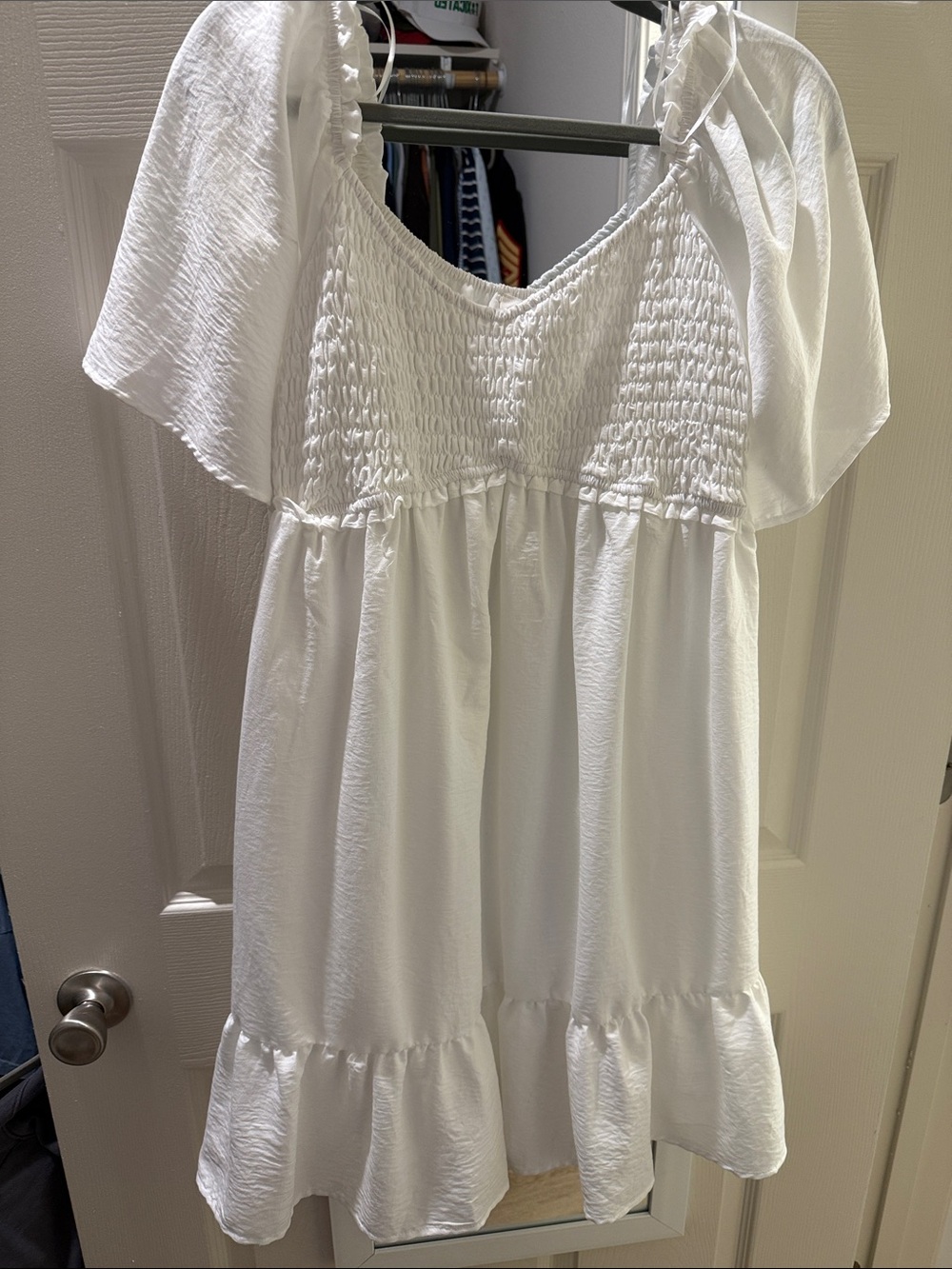 White Smocked Midi Dress